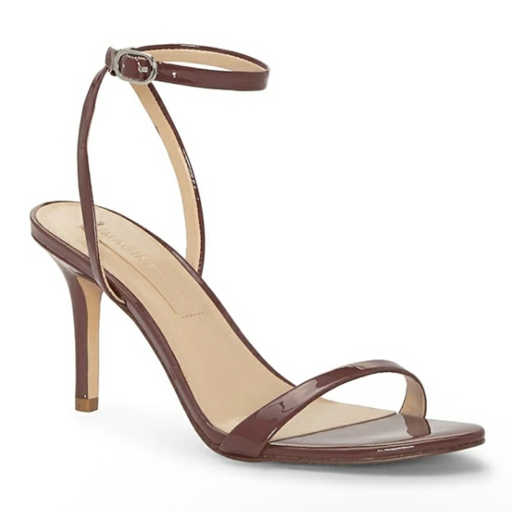 Vince Camuto Brown Patent Leather Stiletto Heels with Ankle Straps